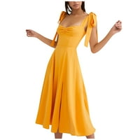Дамски рокли с къс ръкав a-line средна дължина ежедневна халтер отпечатана лятна рокля жълта m