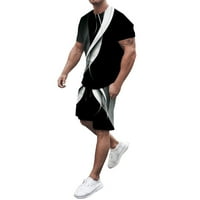 Yubnlvae костюми за мъже Мъжки лятна мода и свободно време тенденция 3D цифров отпечатани къси шорти с къс ръкав комплект два комплекта черно