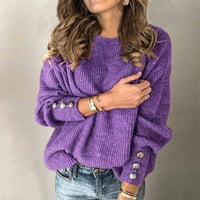 Joau женски оребрен плетен пуловер пуловер ежедневни копчета с дълъг ръкав Crewneck Разхлабени пуловер джъмперни върхове есен зимни топли дрехи