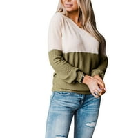 Rovga дамски пуловери за пуловери женски моден контраст цвят v-образно деколте с дълъг ръкав небрежен пуловер