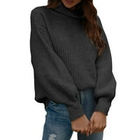 Дамски ежедневни дълъг ръкав плетен пуловер лек Пуловер пуловер Топ Дамски топли пуловери Под черно с