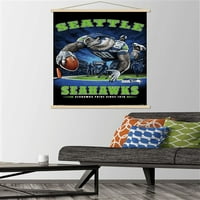 Сиатъл Seahawks - Плакат за стена на крайната зона с дървена магнитна рамка, 22.375 34