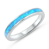 Вашият цвят синьо симулиран палец на опал. Стерлинг сребърна сватбена лента CZ женски размер 7