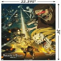 Attack on Titan: Season - ключов визуален плакат за стена с бутални щифтове, 22.375 34