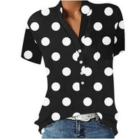 Б91хз ежедневни ризи за жени ризи за жени с къс ръкав тениски топове мода ежедневни в врата хлабава туника блуза бяла, ШЛ