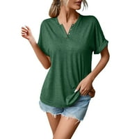 Sngxgn тениски за жени с дълъг ръкав плетен оребрена реколта отгоре ruched предни квадратни шия асиметрични тениски риза зелено голямо