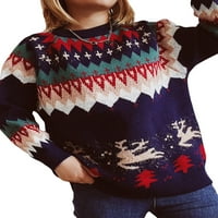 Нова година коледен пуловер за жени сгъстени лосове коледно дърво Геометричен щампа с дълги ръкави пуловери пуловери