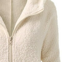 Жени пуловер с качулка зимно топло вълнено палто от памучно палто с цип