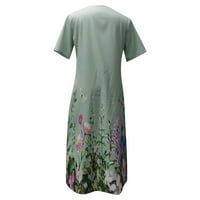 Дамски летни мода случайни кръг врата с къс ръкав нагънат туника сгъваеми Флорални печатни джобове Удобни рокли, подарък за жени