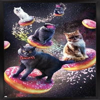 Джеймс Букър-Галактика Космически Котки Езда Понички Плакат Стена, 22.375 34 Рамкирани
