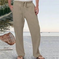 Букър мъжки панталони модни ежедневни плътни цветове Опитайте дишащ памук и ленено джобни еластични талия с голям размер панталони панталони
