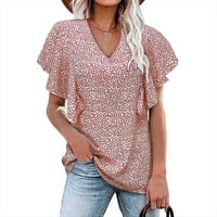 Дамска бяла блуза v шия ръкав ръкав разточителни ризи облечени ежедневни сладки летни върхове розово m