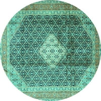 Ahgly Company Indoor Round Medallion Turquoise Blue Traditional Area Rugs, 4 'Round