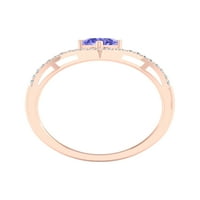 Императорски скъпоценен камък 10к Розово злато сърце нарязани Танзанит КТ ТВ диамантен Шеврон Дамски пръстен
