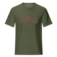 Tklpehg ризи с къс ръкав за жени Просвещение Личност печат Графика Лято спокойно прилепване модна мека развлечение Екипаж Тениска тениска лека блуза Армия зелено 8