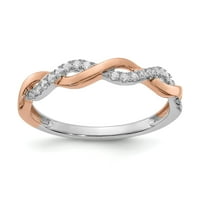0.12ct. Cz солиден истински 14k бяло и розово злато Twist дизайн сватбена лента за сватбена лента пръстен