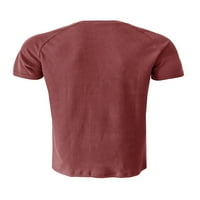 Мъжки тениски Хенли яка летни върхове къс ръкав тениска мъжки ежедневни блуза работа Пуловер ръжда червено с
