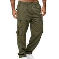 Amidoa Men Solid Color Pants с множество джобове Прав годни панталони Клазични ежедневни кльощави панталони
