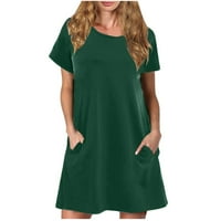 Tking Fashion Women's Summer ежедневна солидна рокля с тениска с джобове с къс ръкав мини плажна рокля тъмно зелено xl