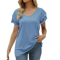 Летни Блузи За Жени Ризи С Къс Ръкав Ежедневни Топ Тениски Блузи В Деколте Тениски