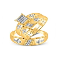 10к жълто злато диамант клъстер съвпадение сватбен комплект
