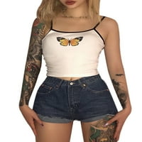 лютбиез жени лято без ръкави потник каишка пеперуда отпечатани тънък Реколта върхове