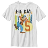 Момче Mickey & Friends Goofy 5 -ти рожден ден графичен тройник бял среден
