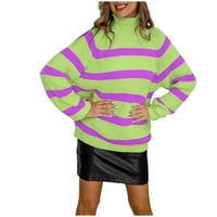 Флолео Дамски Пуловер клирънс Есен Зима Дамски дълъг ръкав ивица цвят съвпадение Пуловер Случайни Пуловер сделки Пуловер