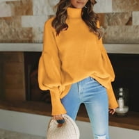 Xinqinghao пуловери Дами модни върхове Трутлек плетен плътно цвят с дълъг ръкав жилетка пуловер жени пуловери жълти m