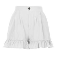 Дамски летни хлабав монтаж Широк крак шорти с памучно бельо текстура за ежедневно облекло дамски шорти бели м