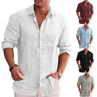 Мъжки Памук Бельо Дълъг ръкав риза твърди торбести копче надолу върхове тениска блуза