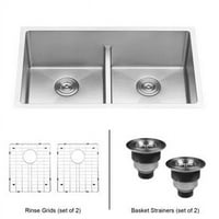 Ruvati in. Ниско-разделен подкоплен тесен радиус и двойна кухненска кухненска мивка от неръждаема стомана