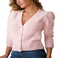 Seyurigaoka Fall Зимен женски топъл пуловер, масивен цвят на цвета V-образно плетено пуловер