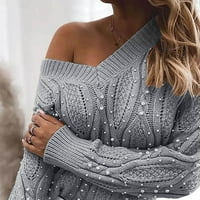 Зимно палто на Хупта за жени разхлабени пуловер с V-образно деколте с пуловер с дълъг ръкав за нокти