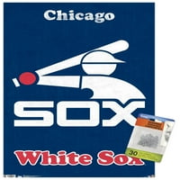 Чикаго Бяло со-ретро лого стена плакат с пуш щифтове, 14.725 22.375