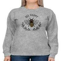 Bee Happy Nature Garland Sweatshirt Жени -раземи от Shutterstock, женска xx -голяма