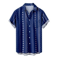 Пенкий мъже ежедневни Мода завой надолу яка печат къс ръкав имат джобове жилетка бутон риза върхове Блуза тениски с джобове л синьо в продажба