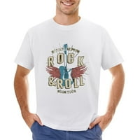 Rock and Roll Vector Tour Винтидж тениска Мъжки памук Класически Crewneck Кратки ръкави Тройни Униз Уайт L