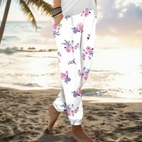 Жени флорални отпечатани спортни панталони за джогинг хлабав еластична талия спокойна форма на джобове джобове с теглене на суитчъри тренировки летни лилави размери