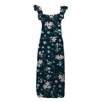 Рокли за жени свободни прилепнали дами ежедневни флорални отпечатани квадратни шия ръкави за люлееща рокля с джоб с джоб